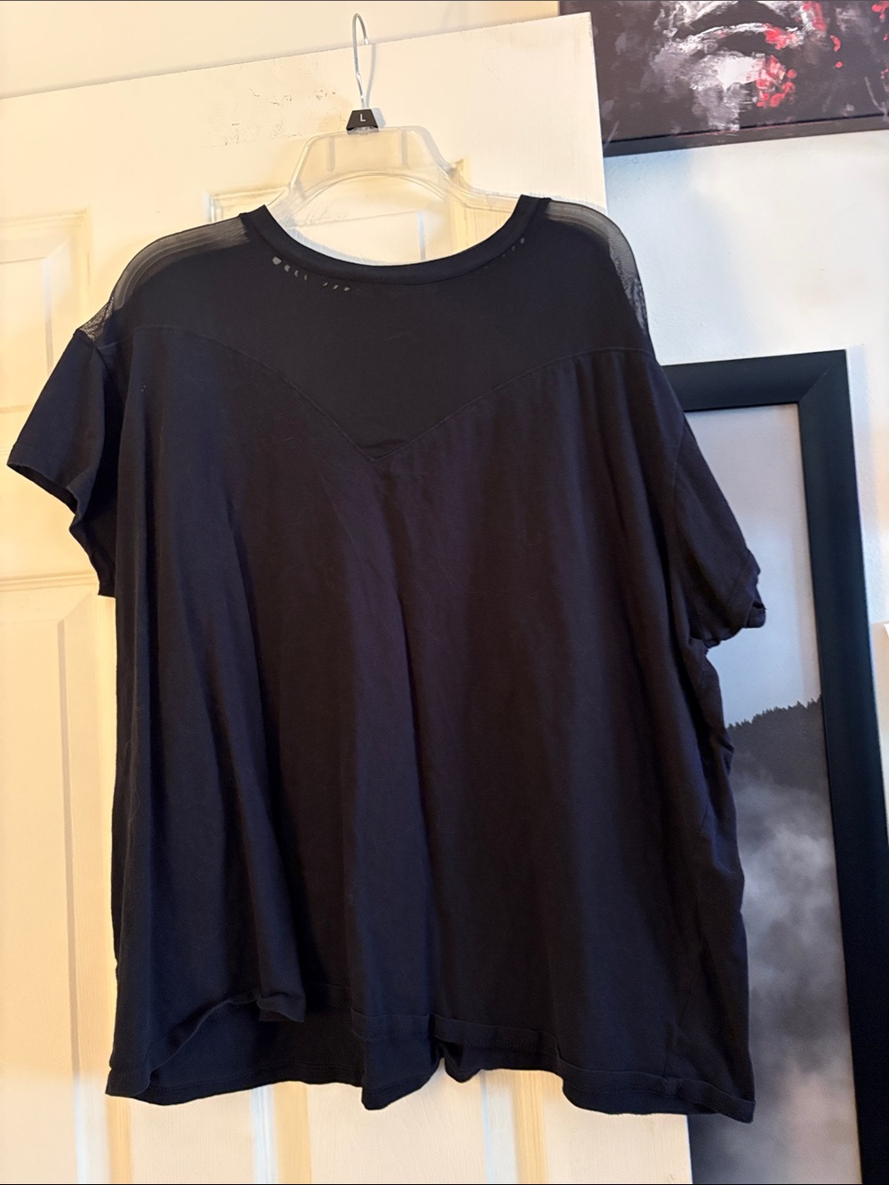 torrid Black Short Sleeve Tee with Mesh Yoke